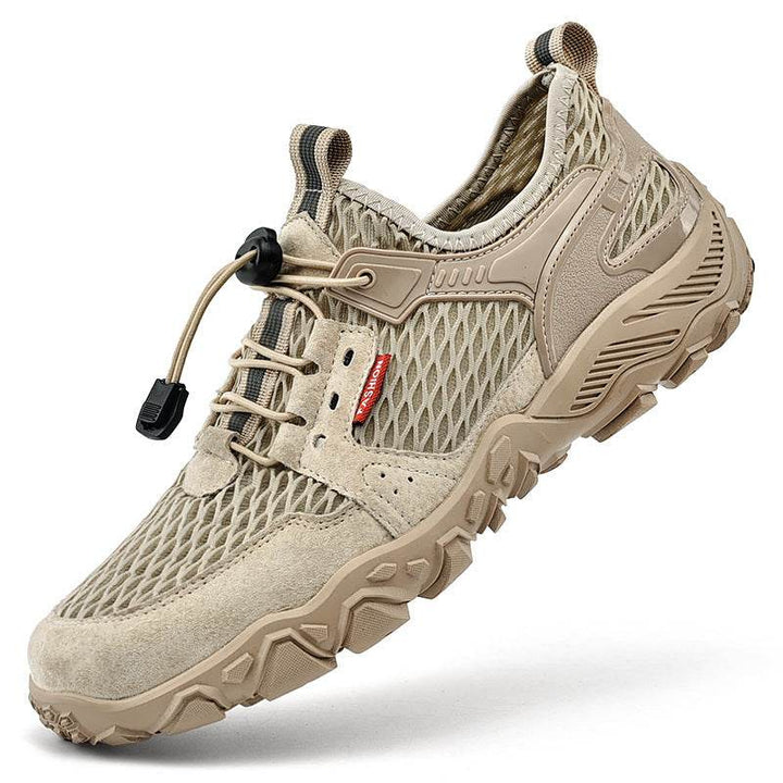 Men's Summer Leather Breathable Outdoor Sports Casual Shoes Non-slip Soft-soled Mesh Surface Hiking Shoes - ZEYTONCART