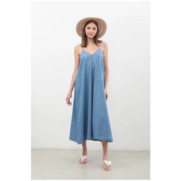 Women's Thin Strapped Jean Dress - ZEYTONCART