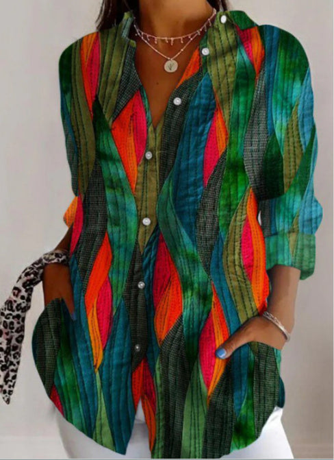 Lapel Casual Women's Creative Vintage Floral Floral Shirt - ZEYTONCART