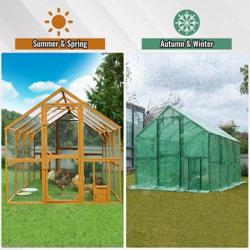 Wooden Chicken Coop Large Kitten Playpen With Waterproof Cover And Two Small Gates For Chicken Run - ZEYTONCART