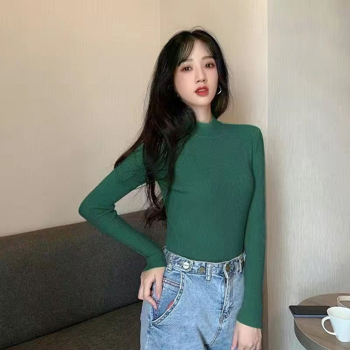 Autumn And Winter New Half Turtleneck Slim Fit Long Sleeve Inner Wear Knitwear For Women - ZEYTONCART
