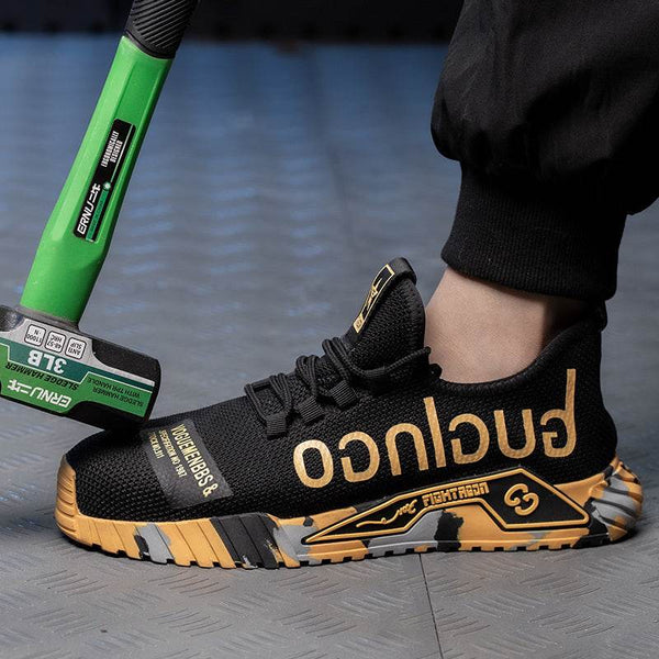 Indestructible Steel Toe Work Shoes For Men Letter Print Puncture Proof Sneakers - ZEYTONCART