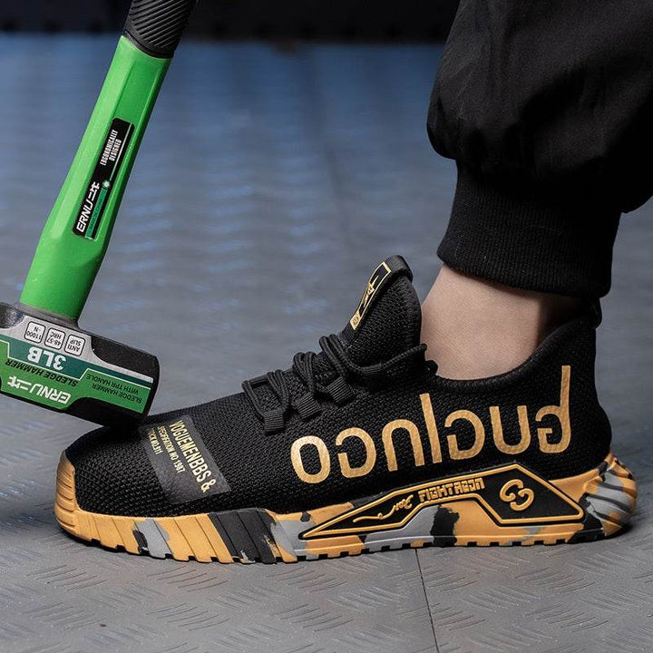 Indestructible Steel Toe Work Shoes For Men Letter Print Puncture Proof Sneakers - ZEYTONCART