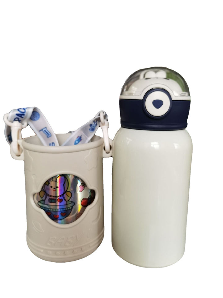 Double-layer Stainless Steel Vacuum Mug Bottle With Leather Case Bouncing Cup - ZEYTONCART