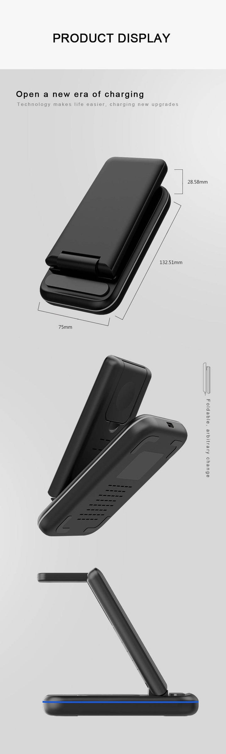 Folding Three-in-one Wireless Charging Stand Smart Fast Charge - ZEYTONCART