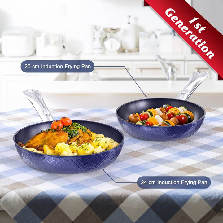 Frying Pan Sets Non Stick 3Pieces Blue 3D Diamond Cookware - ZEYTONCART