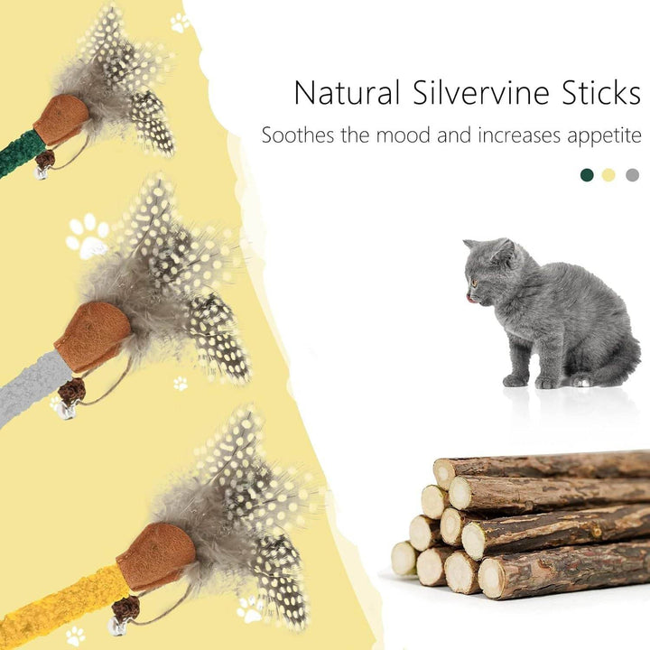 Cat Chew Sticks Catnip Chew Toys With Feather Funny Cat Feather Toys Silvervine Sticks For Cats Teeth Cleaning Chewing Relax - ZEYTONCART