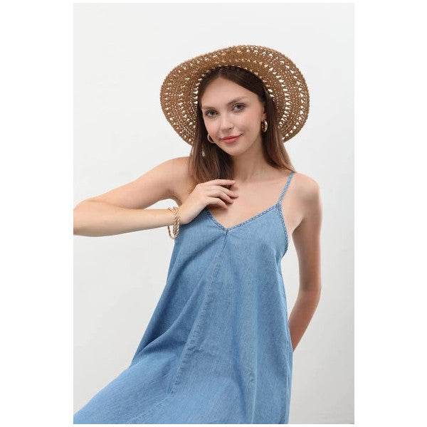 Women's Thin Strapped Jean Dress - ZEYTONCART