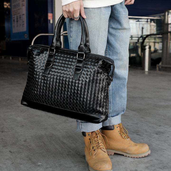 Men's Bag Leather Large Briefcase Hand Woven Luxury Handbags Business Tote Bags For Men High Quality Laptop Handbags - ZEYTONCART