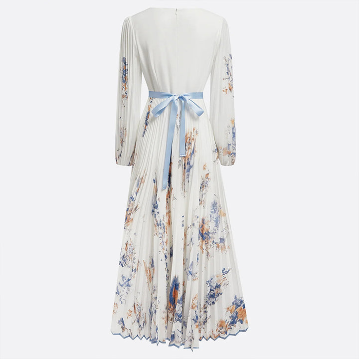 Women's Floral Print V-Neck Long Sleeve Maxi Dress A-Line Flowy Ruffled For Spring&Summer Vacation & Evening Party - ZEYTONCART
