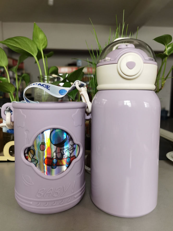 Double-layer Stainless Steel Vacuum Mug Bottle With Leather Case Bouncing Cup - ZEYTONCART