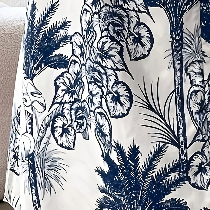 Women's Plus Size Elegant Floral Ink Painting Casual Tunic Dress Notched V Neck Long Sleeve Maxi Dress - ZEYTONCART