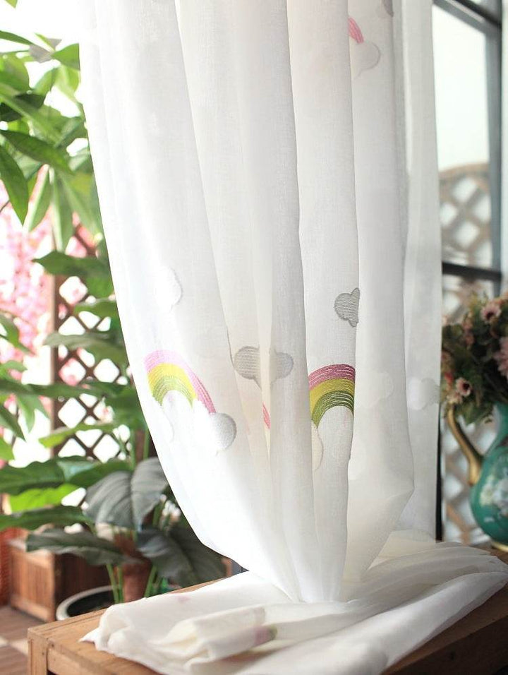 Rainbow Mesh Curtains French Pastoral Embroidery Yarn - ZEYTONCART