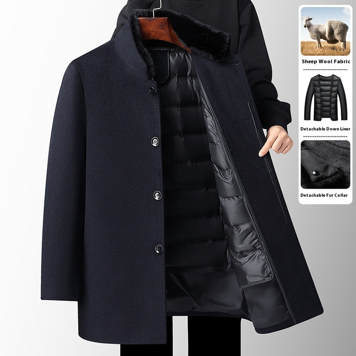 Men's Wool Overcoat Autumn And Winter New Mid-length Thickening Detachable Down Feather Liner - ZEYTONCART