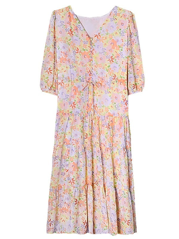 Waist Slimming Floral Dress - ZEYTONCART