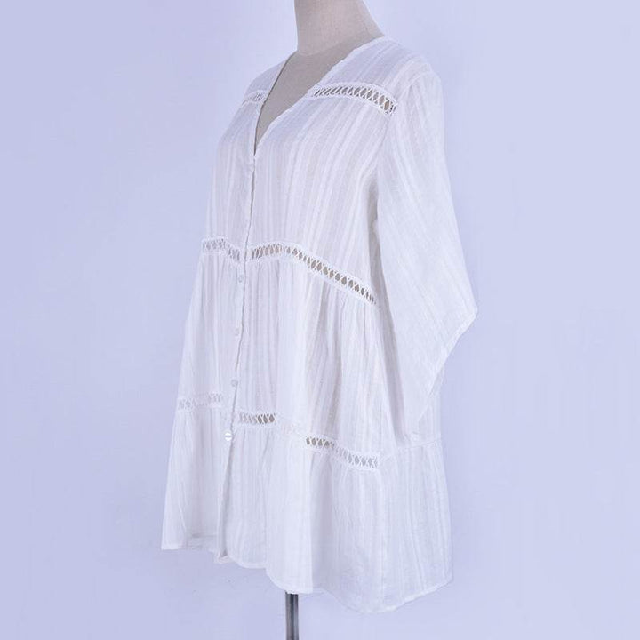 Cotton Jacquard Button Loose Sleeve Sunscreen Clothing For Women - ZEYTONCART