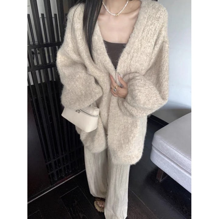 Autumn And Winter Loose Alpaca Fleecefiber Knitted Cardigan - ZEYTONCART