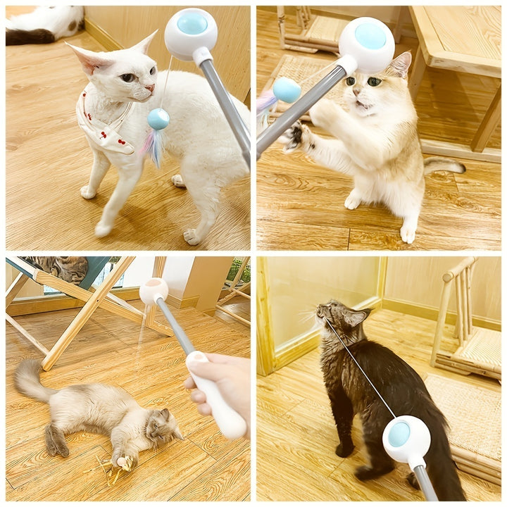 Cat Teaser Stick, Retractable Cat Wand With Replacement Head, Cat Feather Toy, Cat Interactive Toy For Indoor Cats For Relief Boredom And Exercise - ZEYTONCART
