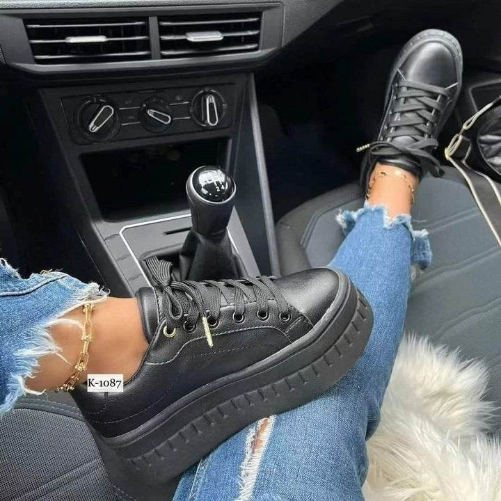 Chunky Heel Shoes Ankle Boots Lace-up Sneakers For Women - ZEYTONCART