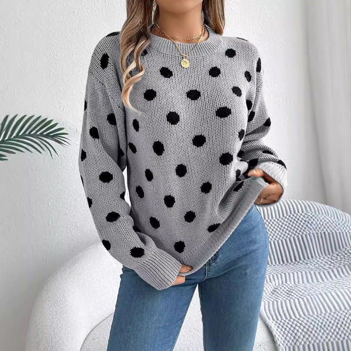 Autumn And Winter Leisure Contrast Color Polka Dot Long Sleeve Pullover - ZEYTONCART