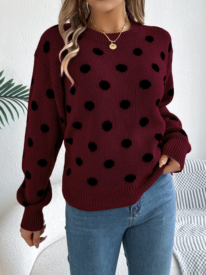 Autumn And Winter Leisure Contrast Color Polka Dot Long Sleeve Pullover - ZEYTONCART