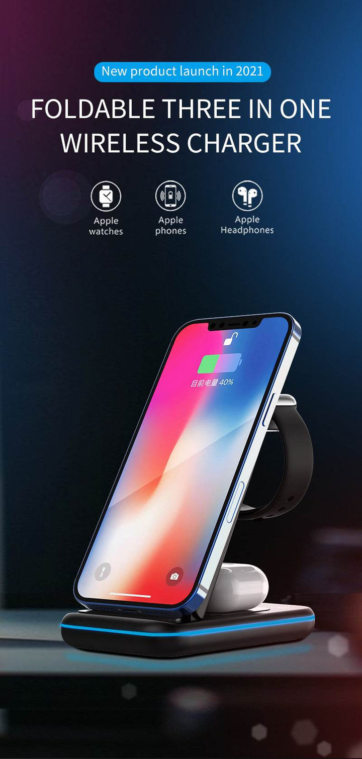 Folding Three-in-one Wireless Charging Stand Smart Fast Charge - ZEYTONCART