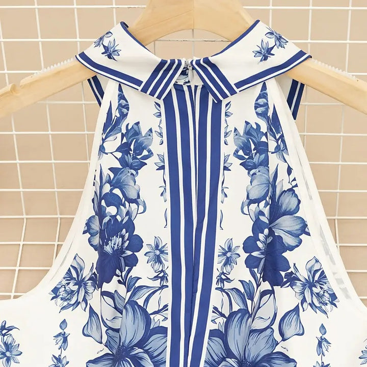 Women's Floral Print Halter Neck Maxi Dress - Tie-Waist A-Line Summer Dress - ZEYTONCART