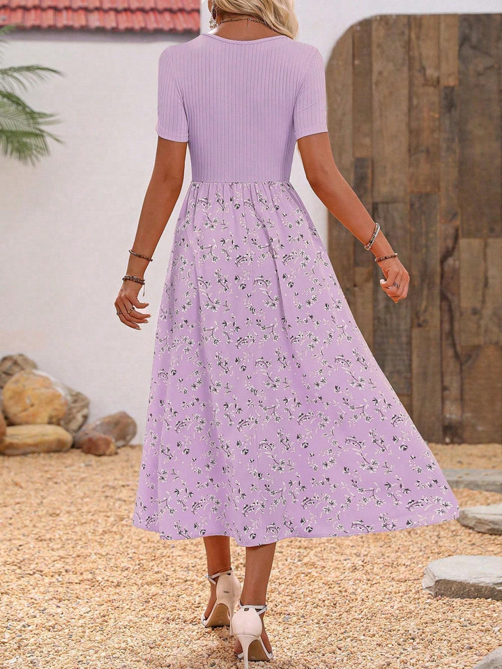 Clasi Floral Print Scoop Neck Dress Maxi Women Outfit - ZEYTONCART