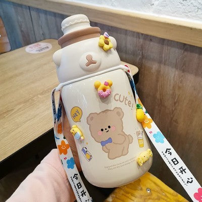 Women's Water Cup Thermos With Straw To Hug Bear Large Capacity And High Value - ZEYTONCART