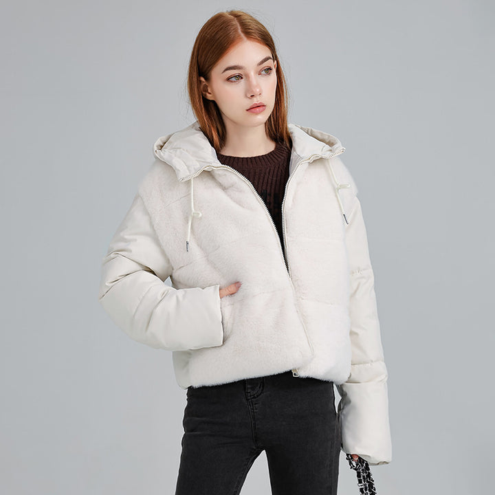 New Style Fur Patchwork Women's Coat For Women Winter Short Style Fashionable High Waist Warm Cotton Coat - ZEYTONCART