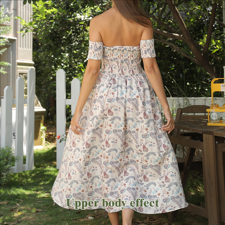 Women's Off Shoulder Strapless Floral Dress - ZEYTONCART