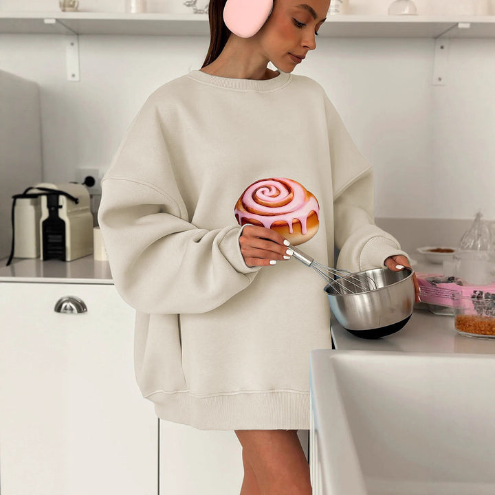 Autumn And Winter Fleece-lined Loose Slimming Long Sleeves Crew Neck Pullover Sweatshirt Women - ZEYTONCART