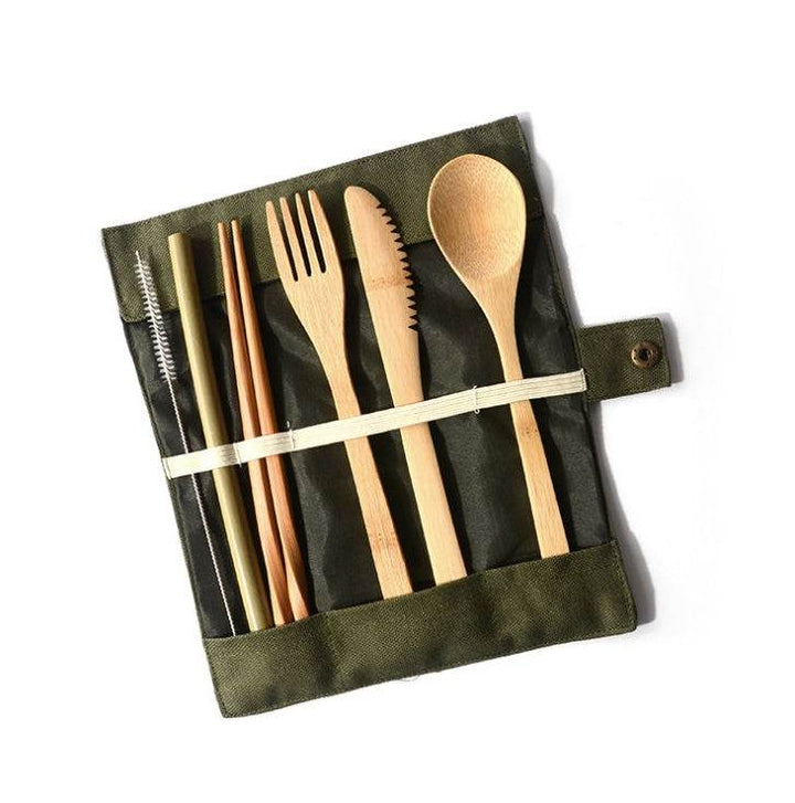 Bamboo Utensils Wooden Travel Cutlery Set Reusable Utensils With Pouch Camping Utensils Zero Waste Fork Spoon Knife Flatware Set - ZEYTONCART