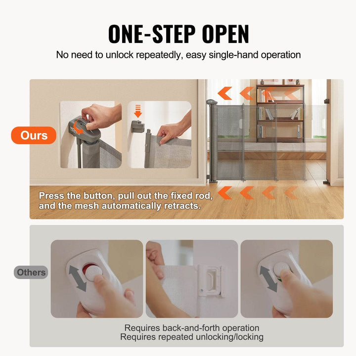 VEVOR Retractable Baby Gate,  Tall Mesh Baby Gate, Extends Up To 60 Wide Retractable Gate For Kids Or Pets, Retractable Dog Gates For Indoor Stairs, Doorways, Hallways, Playrooms, Gray - ZEYTONCART