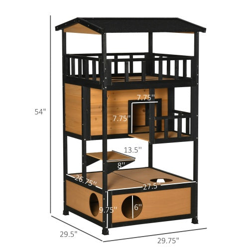 Wooden Outdoor Cat House, Wild Cat Shelter Kitten Tree - ZEYTONCART
