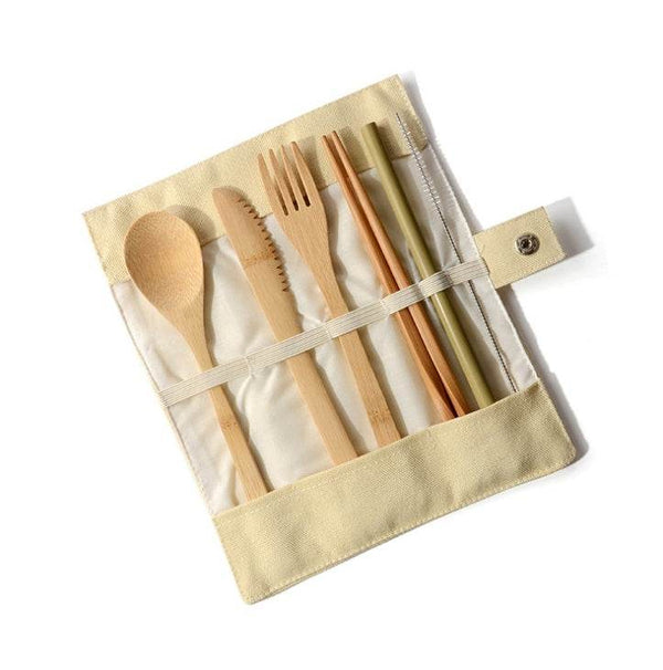 Bamboo Utensils Wooden Travel Cutlery Set Reusable Utensils With Pouch Camping Utensils Zero Waste Fork Spoon Knife Flatware Set - ZEYTONCART