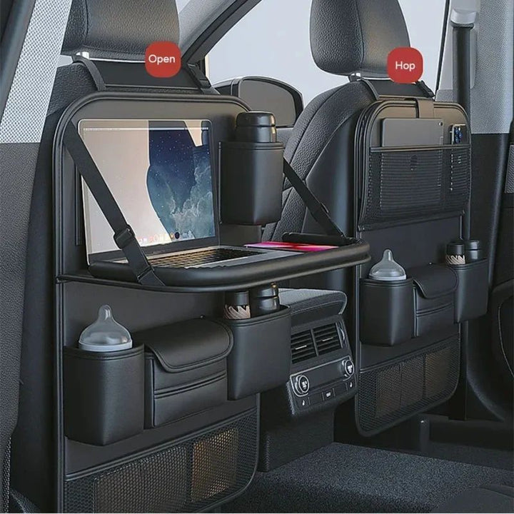 Car Seat Storage Bag Auto Back Seat Back Organizer With Foldable Table Tray PU Leather Tablet Holder Tissue Box Car Accessories - ZEYTONCART