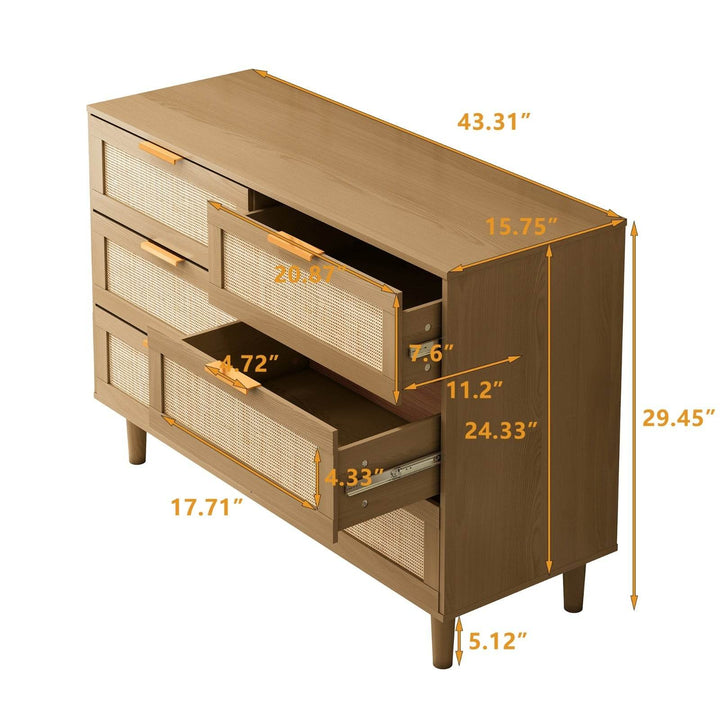 6 Drawers Rattan Dresser Rattan Drawer, Bedroom,Living Room - ZEYTONCART