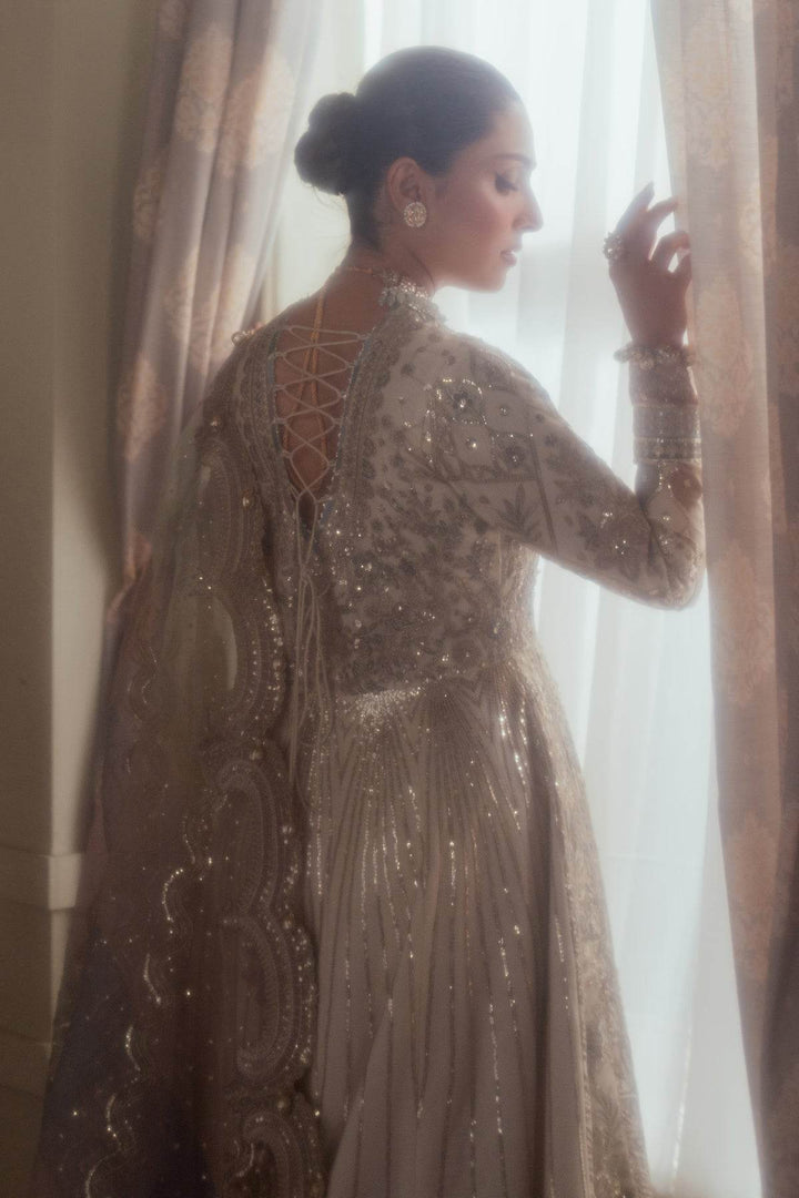 Exquisite 3-Piece Ensemble Featuring Swarovski Crystal Embellishments and Intricate Handwork EMBROIDERED NET CH13-06 UNSTITCHED - ZEYTONCART