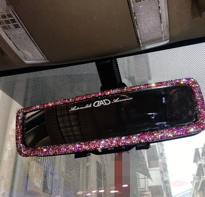 Car Interior Rearview Mirror Decor Charm Crystal Bling Diamond Ornament Rear View Mirror Cover Women Auto Accessories - ZEYTONCART