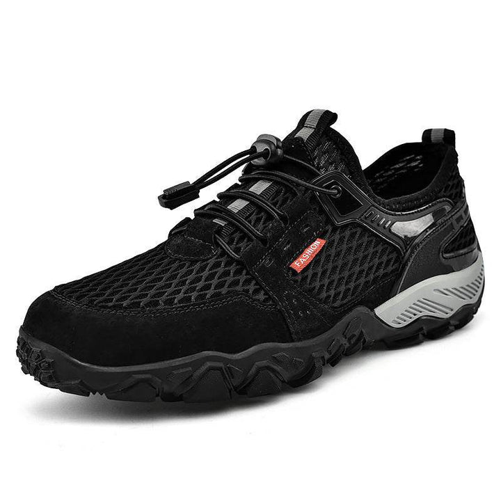 Men's Summer Leather Breathable Outdoor Sports Casual Shoes Non-slip Soft-soled Mesh Surface Hiking Shoes - ZEYTONCART