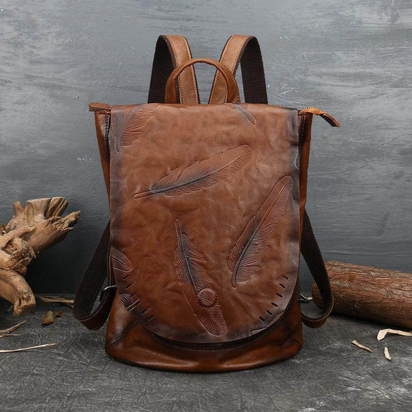 Retro Embossed Women's Backpacks In Cowhide - ZEYTONCART