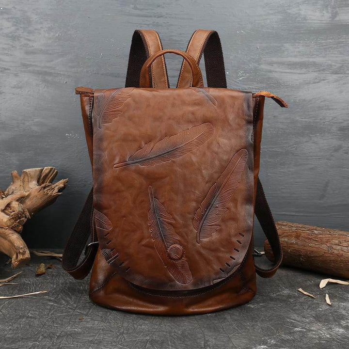 Retro Embossed Women's Backpacks In Cowhide - ZEYTONCART