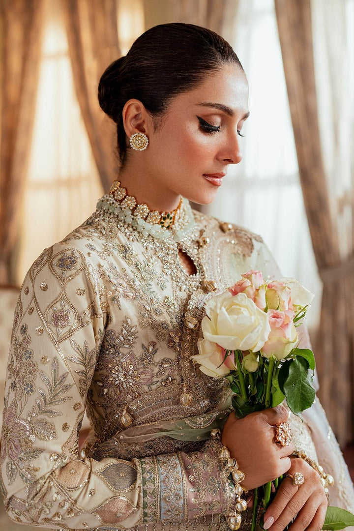 Exquisite 3-Piece Ensemble Featuring Swarovski Crystal Embellishments and Intricate Handwork EMBROIDERED NET CH13-06 UNSTITCHED - ZEYTONCART