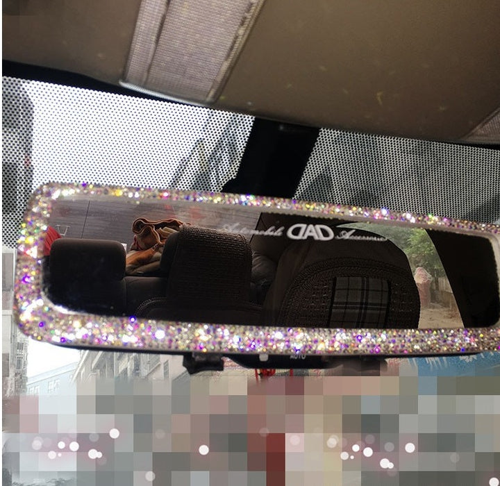 Car Interior Rearview Mirror Decor Charm Crystal Bling Diamond Ornament Rear View Mirror Cover Women Auto Accessories - ZEYTONCART