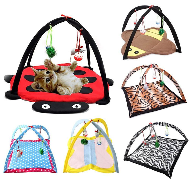 Cartoon Cat Play Tent Multifunctional Cat Hammocks Kitten Sleep Bed Foldable Cat Mat with Balls Cat Play House Toy - ZEYTONCART