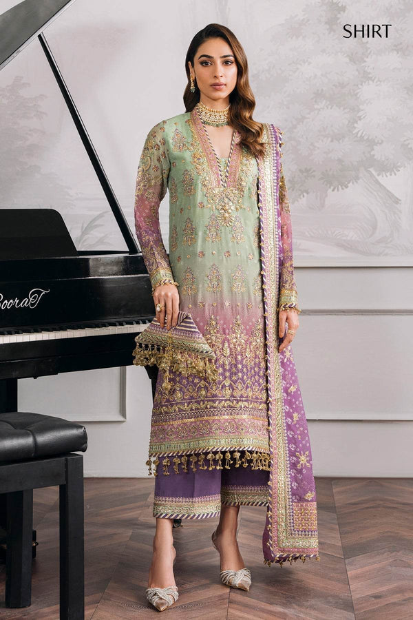 Opulent 3-Piece Chiffon Ensemble – Lilac & Mint Green Elegance EMBROIDERED CHIFFON CH12-08 UNSTITCHED - ZEYTONCART