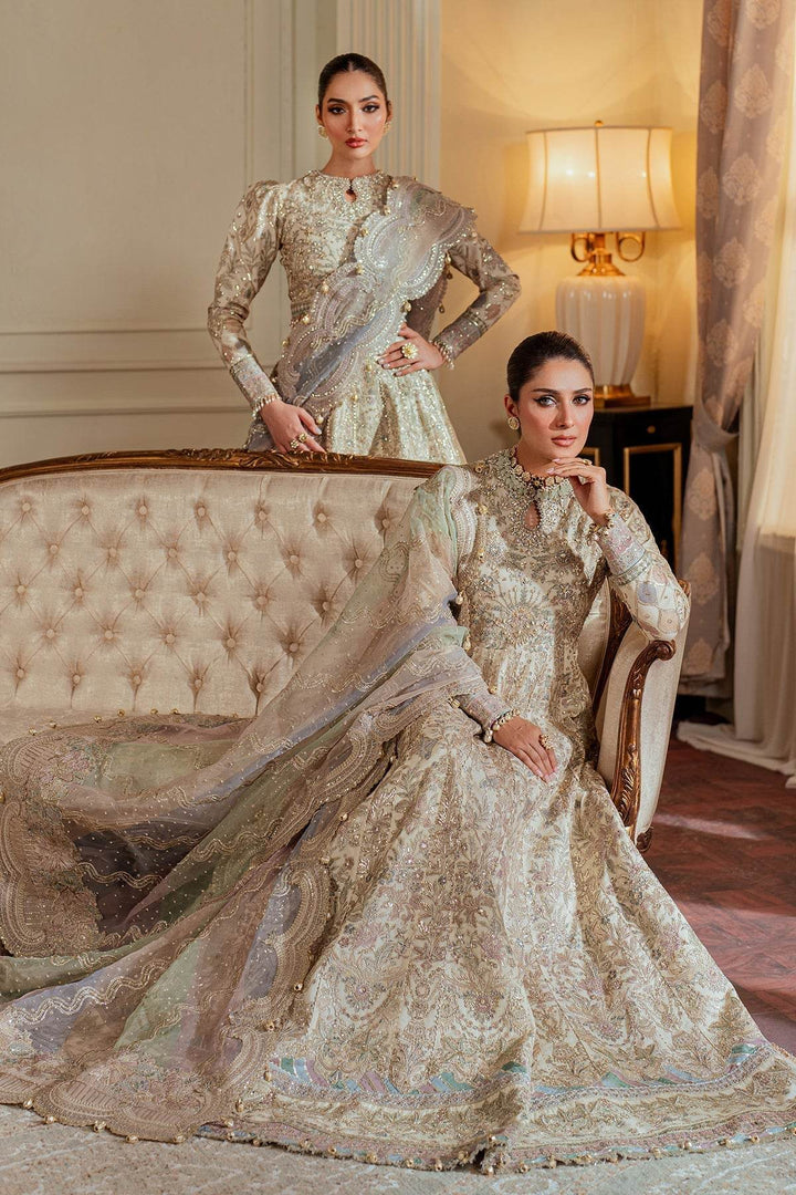 Exquisite 3-Piece Ensemble Featuring Swarovski Crystal Embellishments and Intricate Handwork EMBROIDERED NET CH13-06 UNSTITCHED - ZEYTONCART