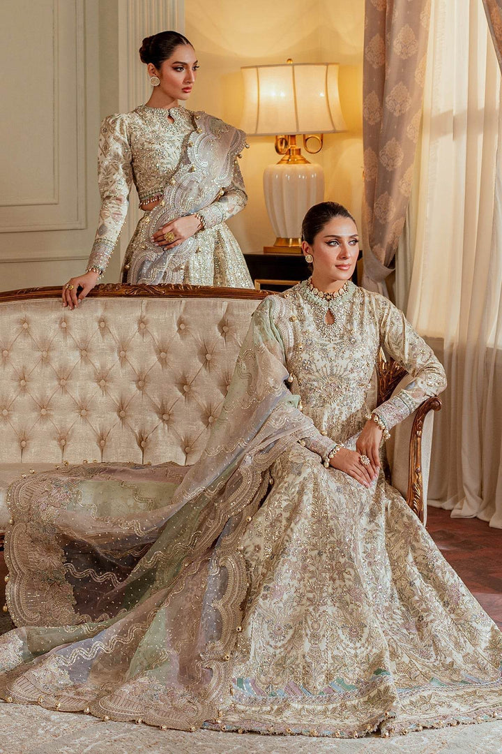 Exquisite 3-Piece Ensemble Featuring Swarovski Crystal Embellishments and Intricate Handwork EMBROIDERED NET CH13-06 UNSTITCHED - ZEYTONCART