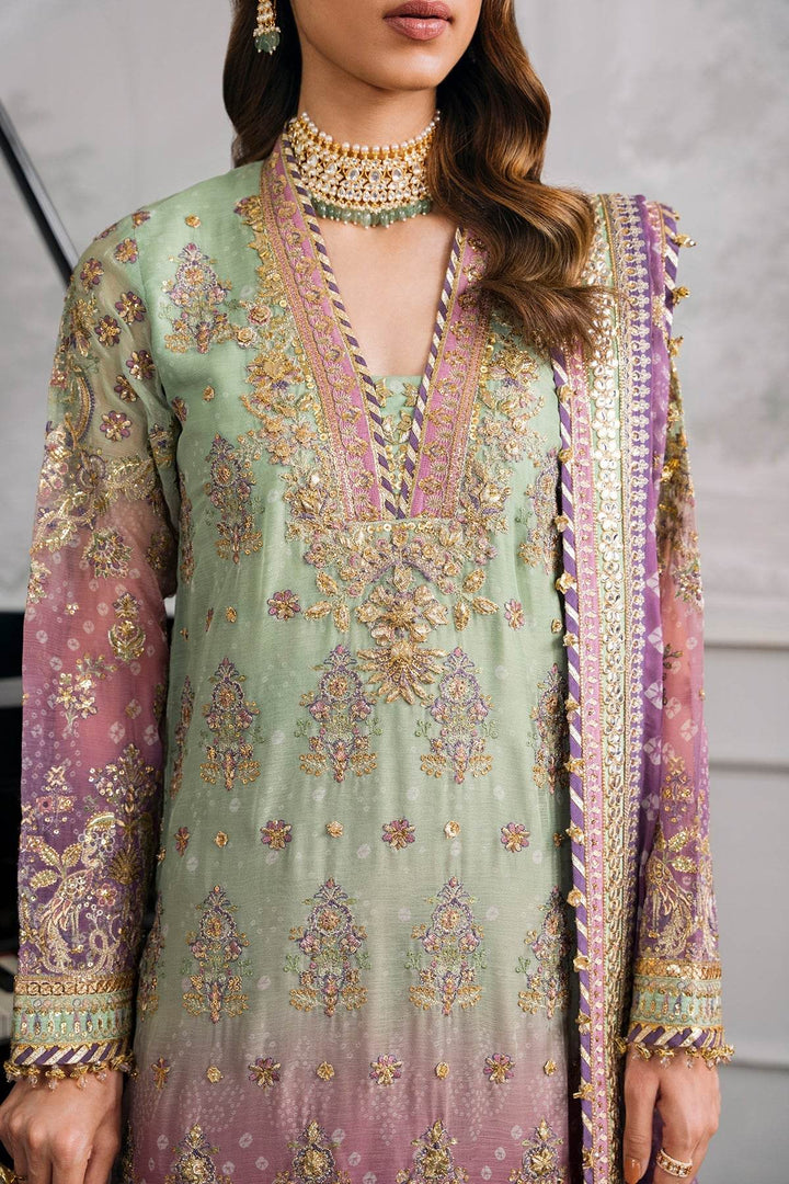 Opulent 3-Piece Chiffon Ensemble – Lilac & Mint Green Elegance EMBROIDERED CHIFFON CH12-08 UNSTITCHED - ZEYTONCART